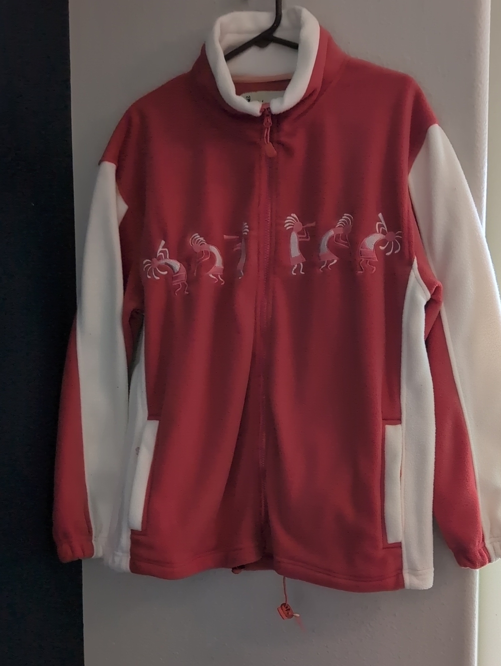 Red and White Fleece Zip-Up Jacket for Women